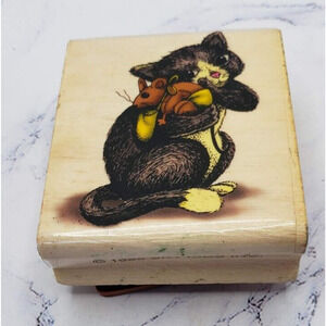 Kitten and Bunny Wood Mounted Rubber Stamp 1998 Sky Kids Wooden Stamp